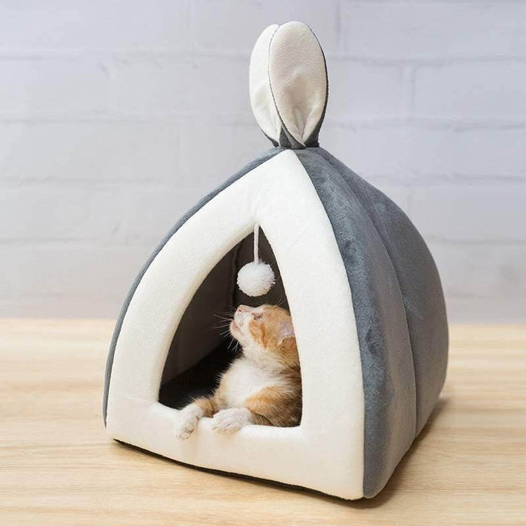 Adorable Rabbit Ears Cat Cave Bed - Premium Eco-Friendly Felt Cat Hideaway for Ultimate Comfort & Security - The Max & Rex Collection