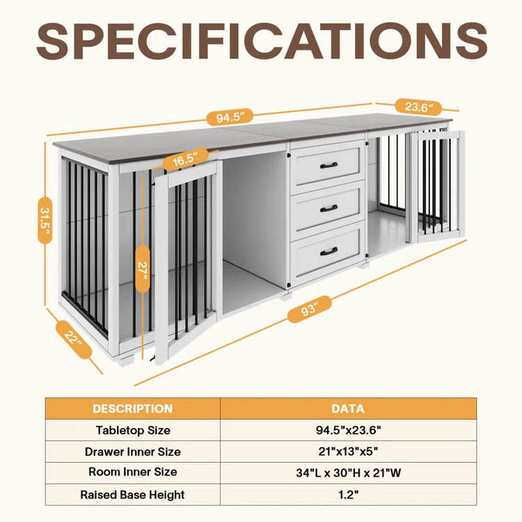 Furniture Style Wooden Dog Crate with 3 Drawers