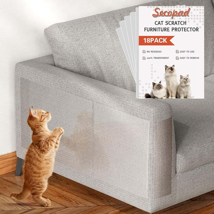 18 Pcs Large Cat Scratch Furniture Protector, Transparent Couch Protector from Cat Claws, Single-Sided Self Adhesive anti Pet Deterrent Sofa Cover, 17In