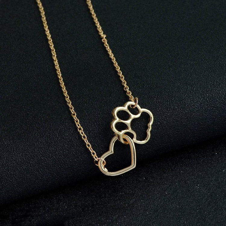 Heart & Dog Paw Charm Necklace Puppy Foot Print Lover Pet Jewelry Best Gifts for Women - The Max & Rex Collection