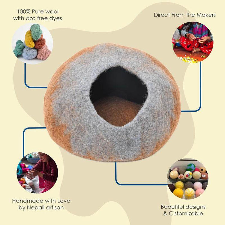 Premium Merino Wool Cat Cave - Handcrafted Felt Cat Bed Made from 100% Pure Merino Wool in Nepal - The Max & Rex Collection