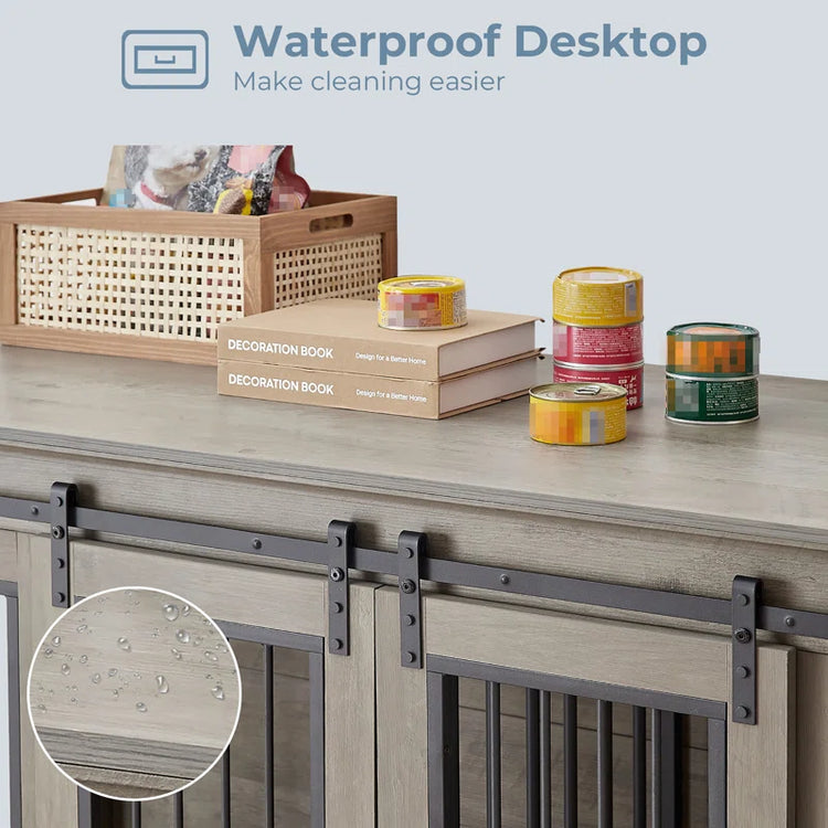 Furniture Style Pet Crate with 2 Sliding Doors