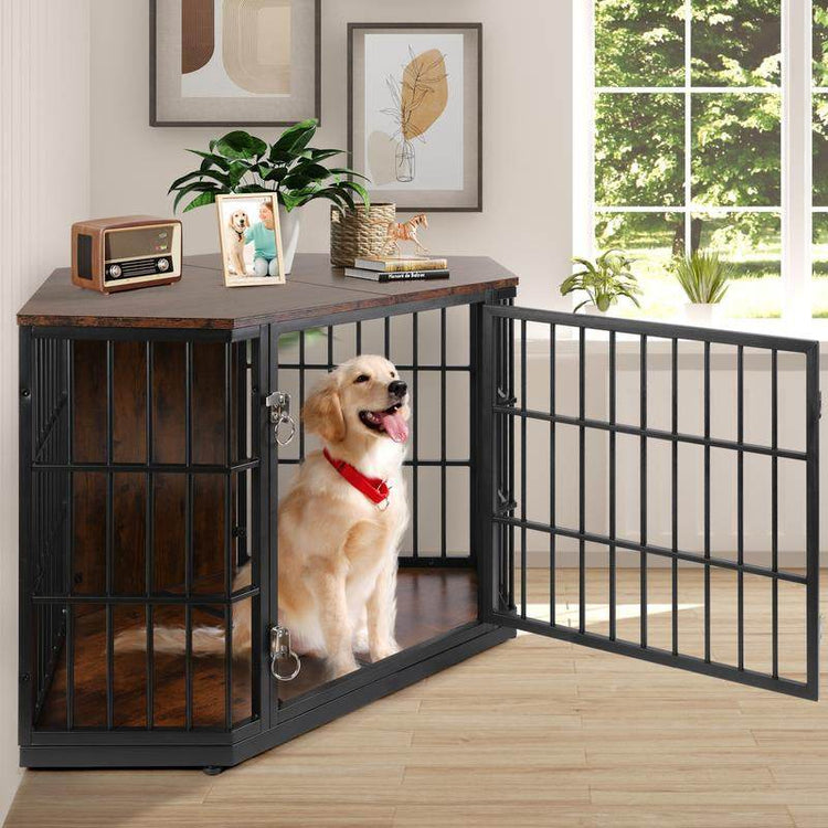 Large Wooden Corner Dog Crate Furniture with Tabletop - The Max & Rex Collection