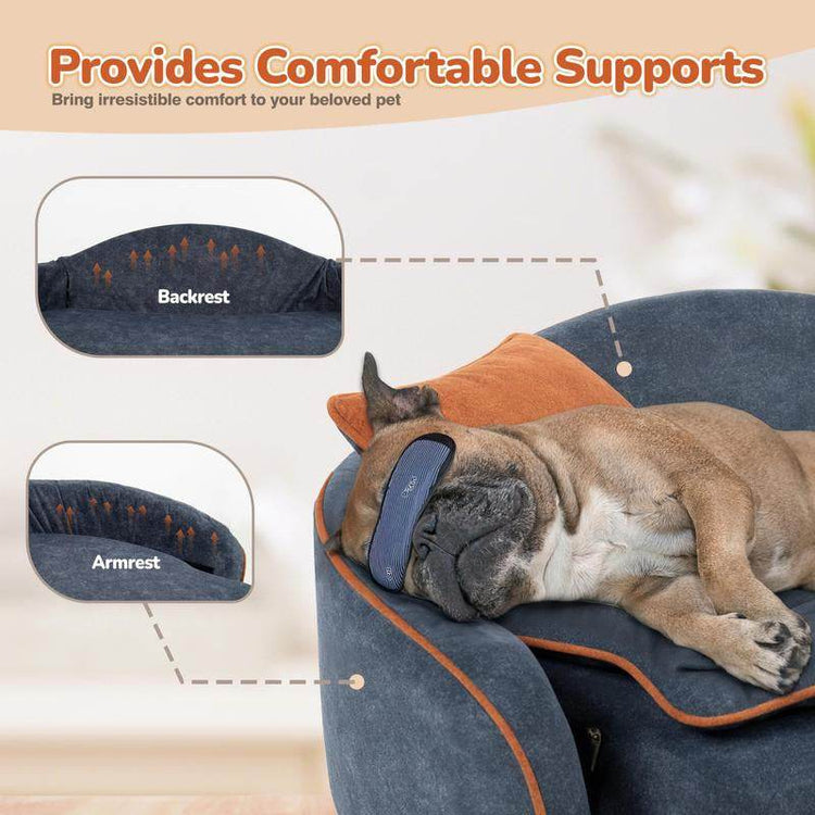 Premium Elevated Dog Couch with Support Bolster - Removable Mat & Orthopedic Foam | Modern Pet Sofa for Small-Medium Dogs & Cats - The Max & Rex Collection