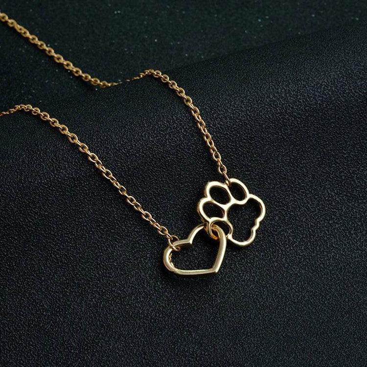 Heart & Dog Paw Charm Necklace Puppy Foot Print Lover Pet Jewelry Best Gifts for Women - The Max & Rex Collection