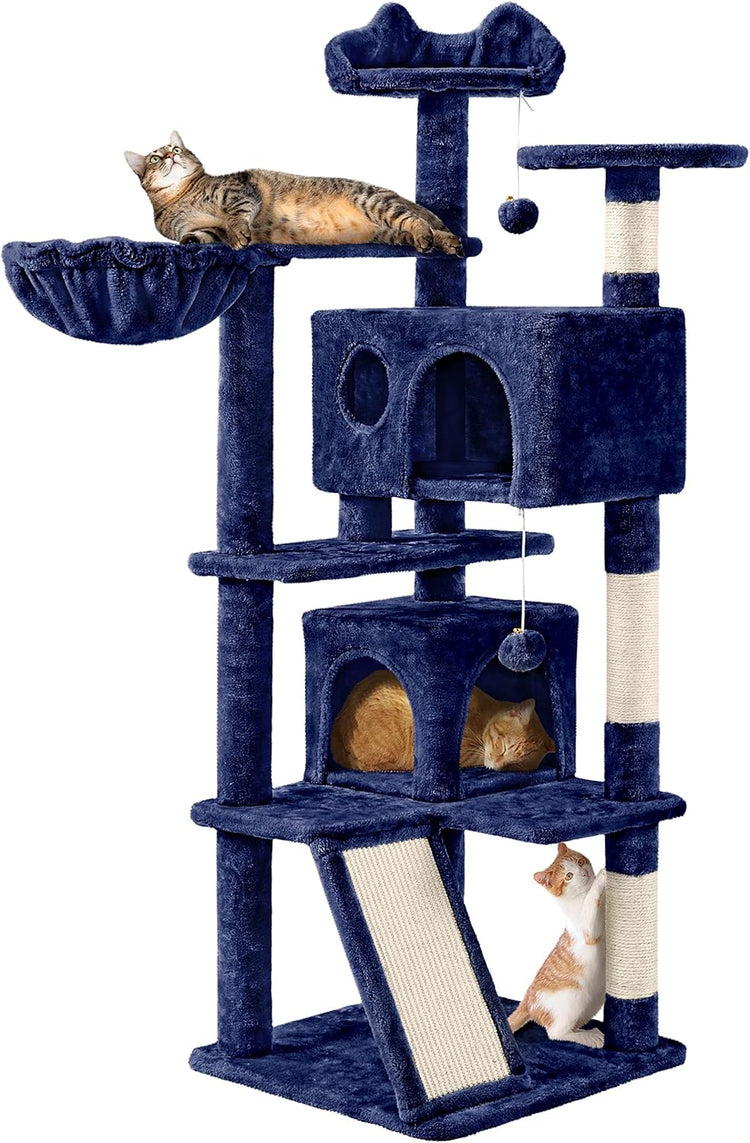 Topeakmart 57 Inches Multi-Level Cat Tree Cat Condo with Scratching Posts Kittens Activity Tower Pet Play House Furniture