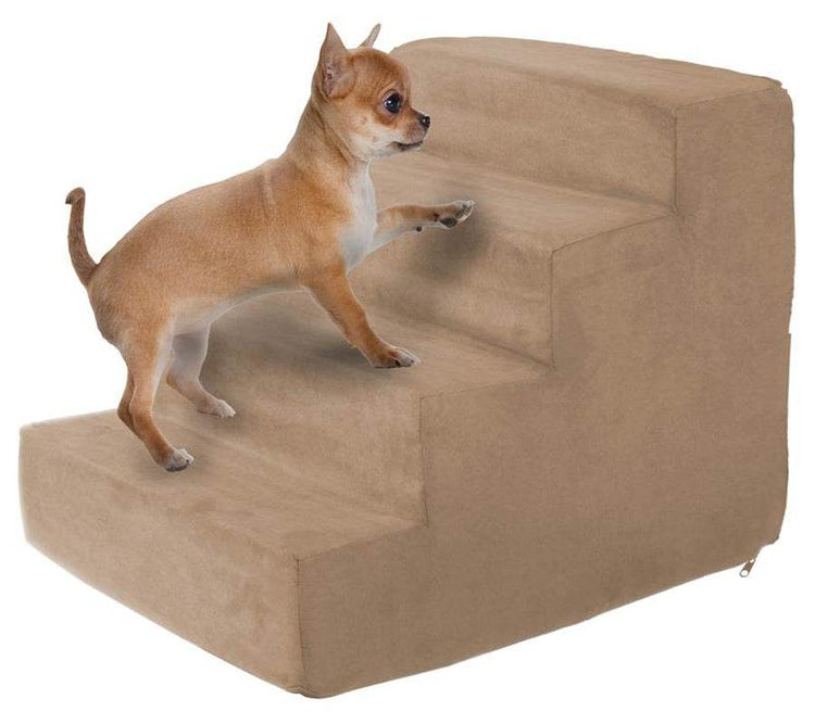 4-Step Pet Foam Stairs for Small Dogs & Cats - Non-Slip Pet Steps with Washable Cover | Supports Up to 25 lbs - The Max & Rex Collection