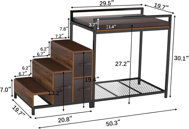 GDLF Bunk Beds Window Perch for Dogs Bedside Lounge Elevated Dog Bed Multi-Level Platform with Foam Upholstery, Non-Slip Pad and Storage