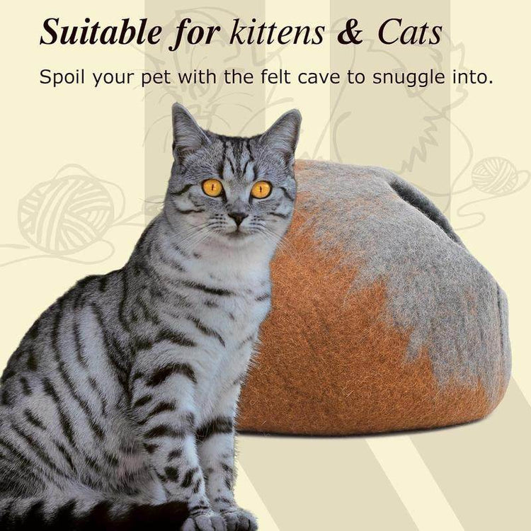 Premium Merino Wool Cat Cave - Handcrafted Felt Cat Bed Made from 100% Pure Merino Wool in Nepal - The Max & Rex Collection