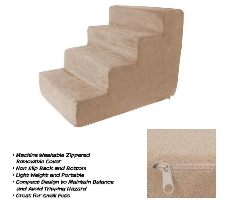 4-Step Pet Foam Stairs for Small Dogs & Cats - Non-Slip Pet Steps with Washable Cover | Supports Up to 25 lbs - The Max & Rex Collection