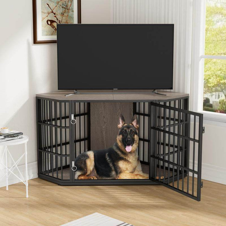 Large Wooden Corner Dog Crate Furniture with Tabletop - The Max & Rex Collection