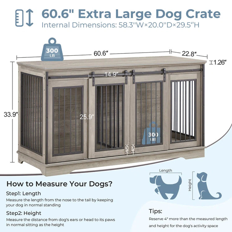 Furniture Style Pet Crate with 2 Sliding Doors