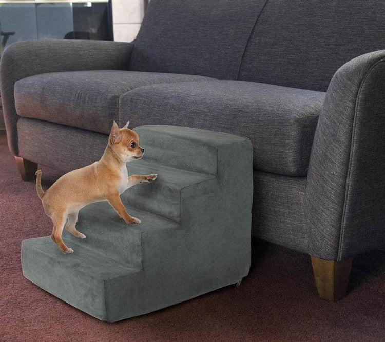 4-Step Pet Foam Stairs for Small Dogs & Cats - Non-Slip Pet Steps with Washable Cover | Supports Up to 25 lbs - The Max & Rex Collection