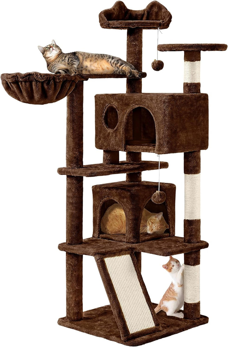 Topeakmart 57 Inches Multi-Level Cat Tree Cat Condo with Scratching Posts Kittens Activity Tower Pet Play House Furniture