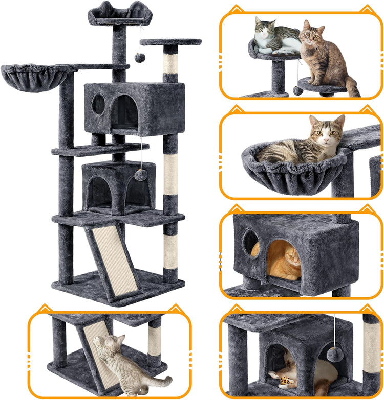 Topeakmart 57 Inches Multi-Level Cat Tree Cat Condo with Scratching Posts Kittens Activity Tower Pet Play House Furniture