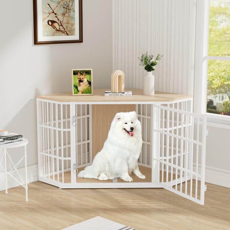 Large Wooden Corner Dog Crate Furniture with Tabletop - The Max & Rex Collection