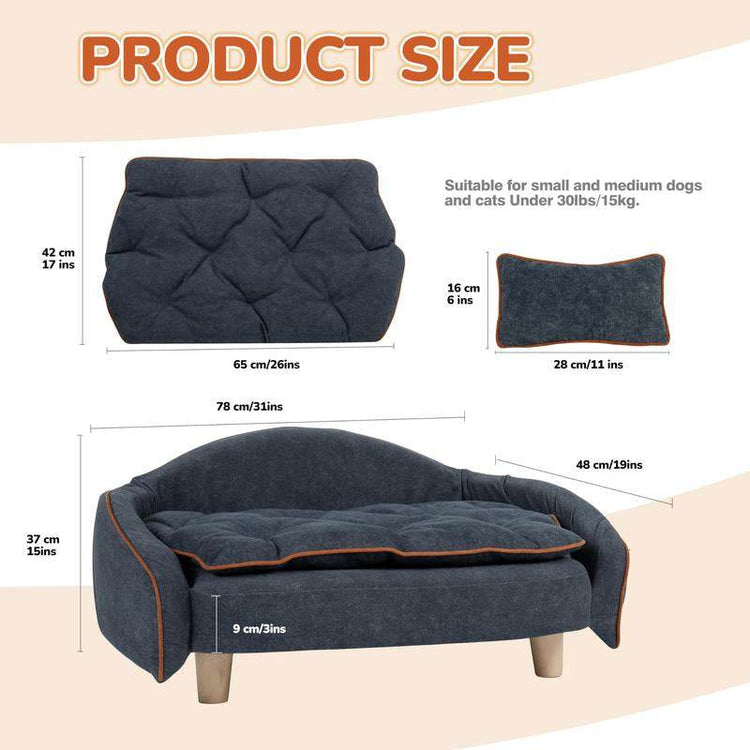 Premium Elevated Dog Couch with Support Bolster - Removable Mat & Orthopedic Foam | Modern Pet Sofa for Small-Medium Dogs & Cats - The Max & Rex Collection