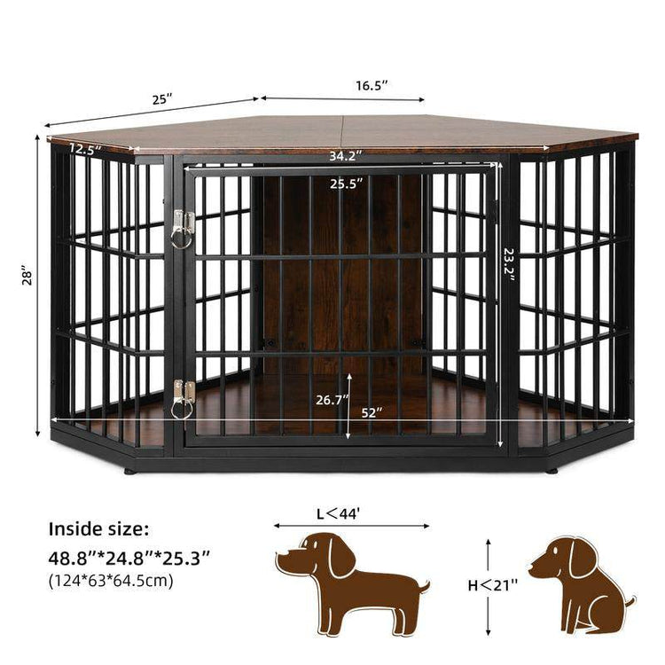 Large Wooden Corner Dog Crate Furniture with Tabletop - The Max & Rex Collection