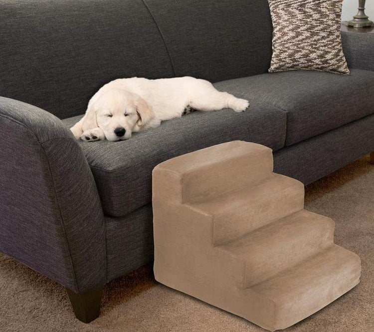 4-Step Pet Foam Stairs for Small Dogs & Cats - Non-Slip Pet Steps with Washable Cover | Supports Up to 25 lbs - The Max & Rex Collection