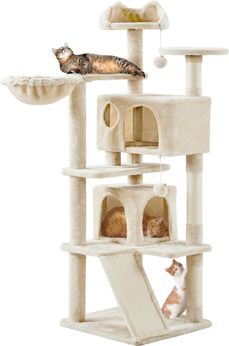 Topeakmart 57 Inches Multi-Level Cat Tree Cat Condo with Scratching Posts Kittens Activity Tower Pet Play House Furniture