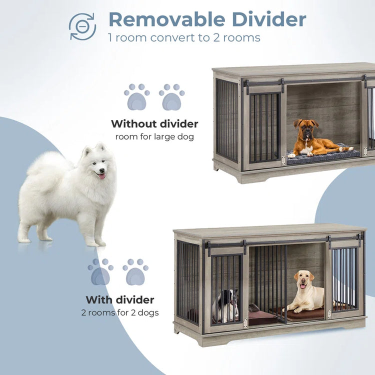 Furniture Style Pet Crate with 2 Sliding Doors