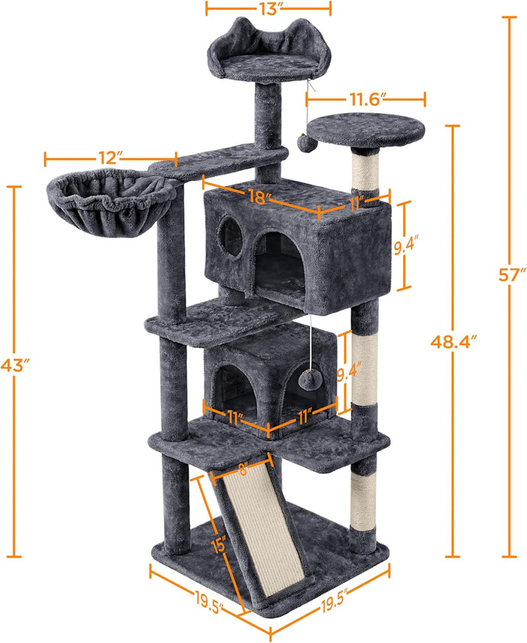 Topeakmart 57 Inches Multi-Level Cat Tree Cat Condo with Scratching Posts Kittens Activity Tower Pet Play House Furniture