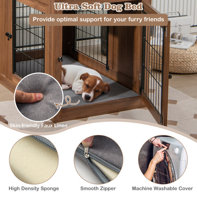 Furniture Dog Crate with Cushion and Double Doors