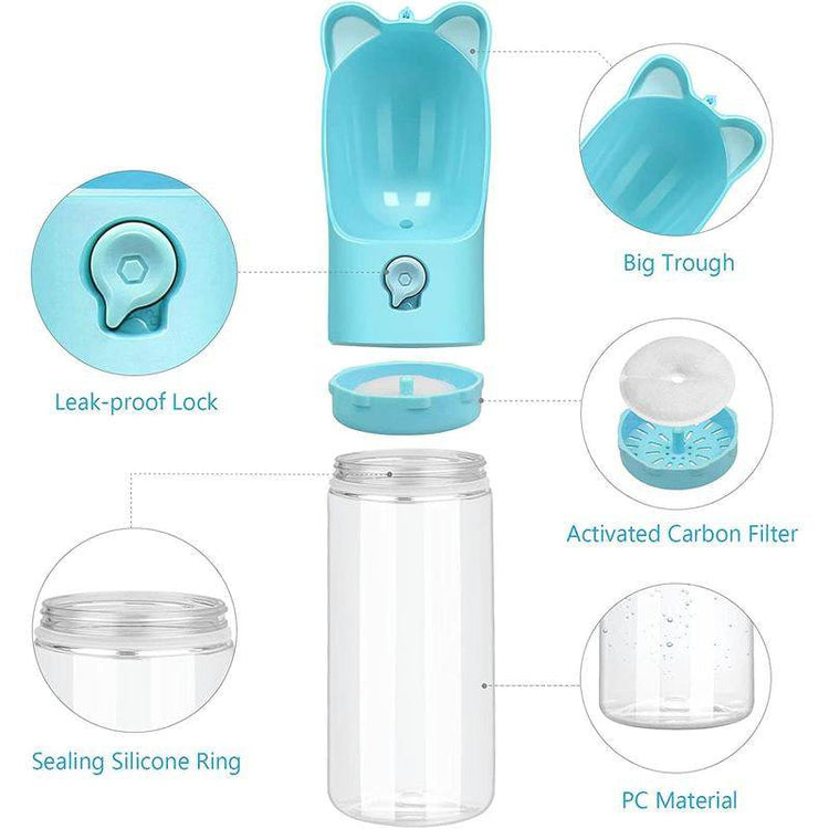 Portable Dog Water Bottle with Carbon Filter - 13.5oz Leak-Proof Pet Travel Water Dispenser | Lightweight Walking & Hiking Bottle - The Max & Rex Collection