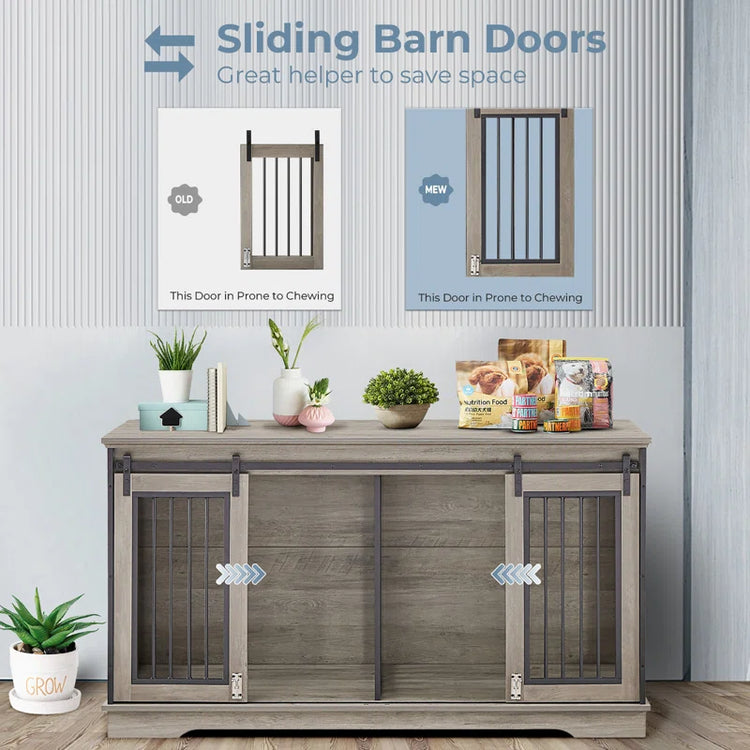 Furniture Style Pet Crate with 2 Sliding Doors