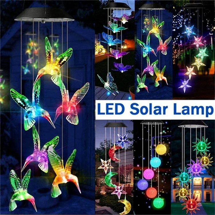 Solar Garden Wind Chime – LED Color-Changing Lights with Crystal Ball & Hummingbird Design - The Max & Rex Collection