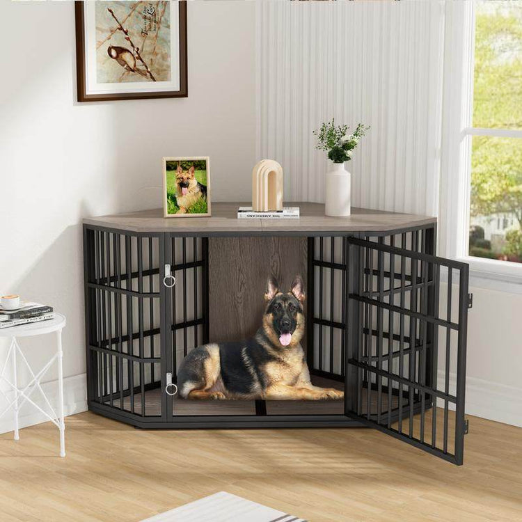 Large Wooden Corner Dog Crate Furniture with Tabletop - The Max & Rex Collection