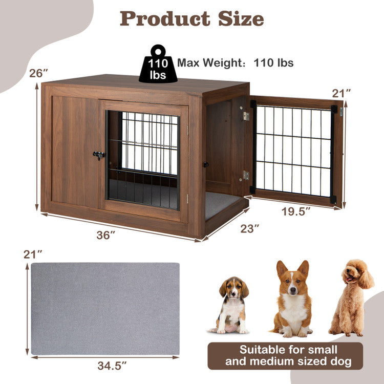 Furniture Dog Crate with Cushion and Double Doors