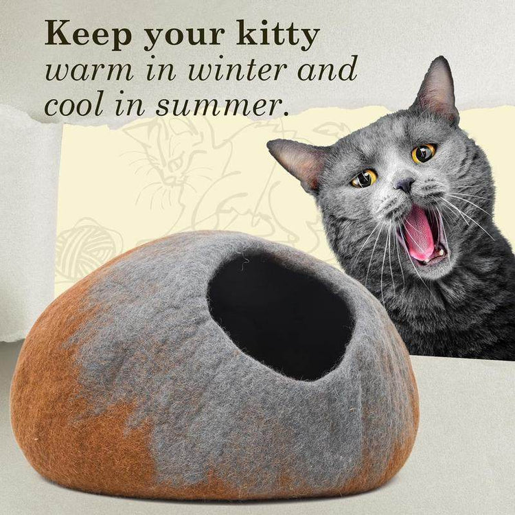 Premium Merino Wool Cat Cave - Handcrafted Felt Cat Bed Made from 100% Pure Merino Wool in Nepal - The Max & Rex Collection