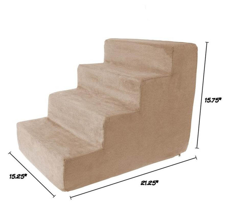 4-Step Pet Foam Stairs for Small Dogs & Cats - Non-Slip Pet Steps with Washable Cover | Supports Up to 25 lbs - The Max & Rex Collection
