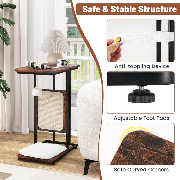 Modern C-Shaped Cat Side Table with Scratching Board - The Max & Rex Collection