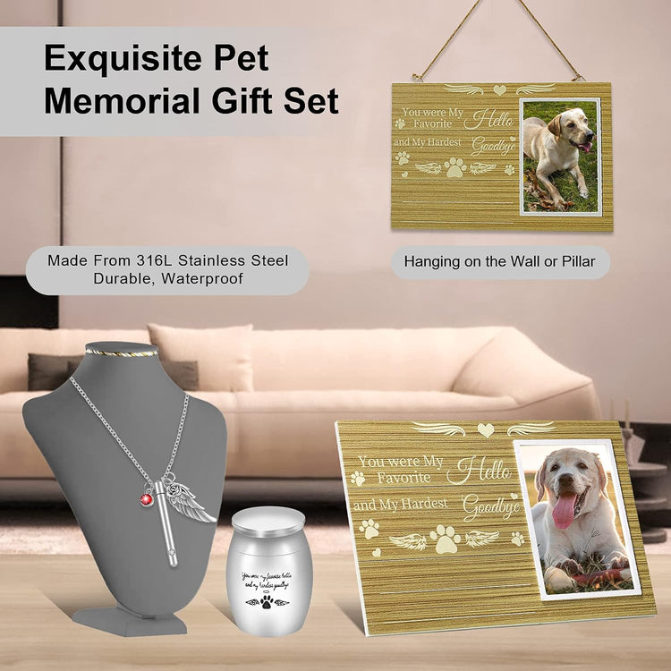 Pet Memorial Gifts Set Including Cat/Dog Memorial Picture Frame, Urn Necklace for Ashes for Women/Men and Pet Urns for Dog Ashes Small 3Pcs/2Pcs, as Dog Memorial Gifts/Pet Loss Gifts