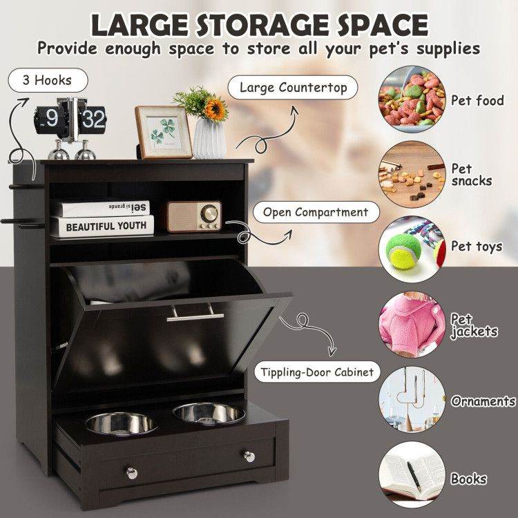 Pet Feeder Station with Stainless Steel Bowls & Storage Cabinet - Elevated Dog Food Station with Pull-Out Drawer | All-in-One Pet Organization - The Max & Rex Collection