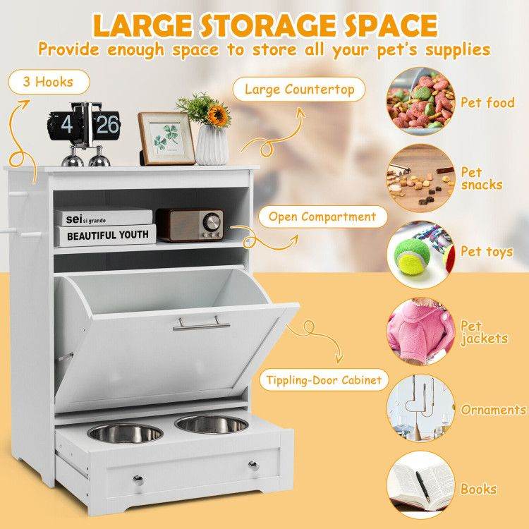 Pet Feeder Station with Stainless Steel Bowls & Storage Cabinet - Elevated Dog Food Station with Pull-Out Drawer | All-in-One Pet Organization - The Max & Rex Collection
