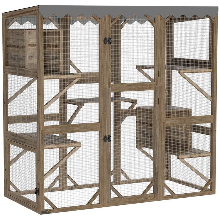 Large Outdoor Cat Enclosure with Window Access - 5-Level Catio with Waterproof Roof & Multiple Resting Houses for 2-3 Cats - The Max & Rex Collection