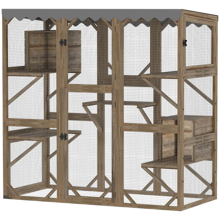 Large Outdoor Cat Enclosure with Window Access - 5-Level Catio with Waterproof Roof & Multiple Resting Houses for 2-3 Cats - The Max & Rex Collection