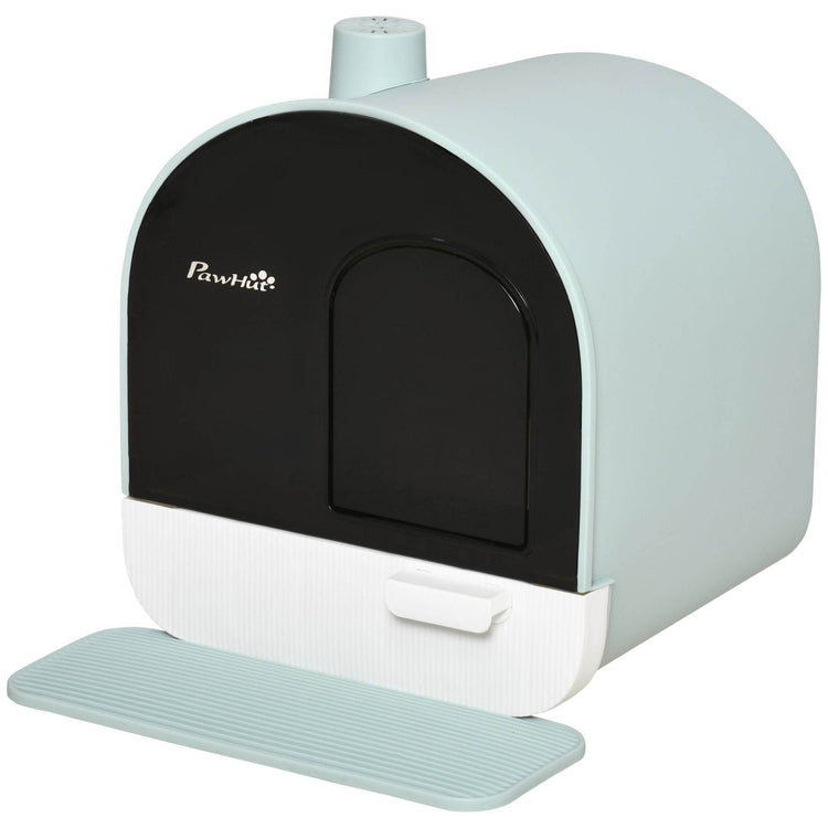 Covered Cat Litter Box with Odor Filter - Complete Privacy Kit with Tray, Scoop & Mat | Green Hooded Litter House - The Max & Rex Collection