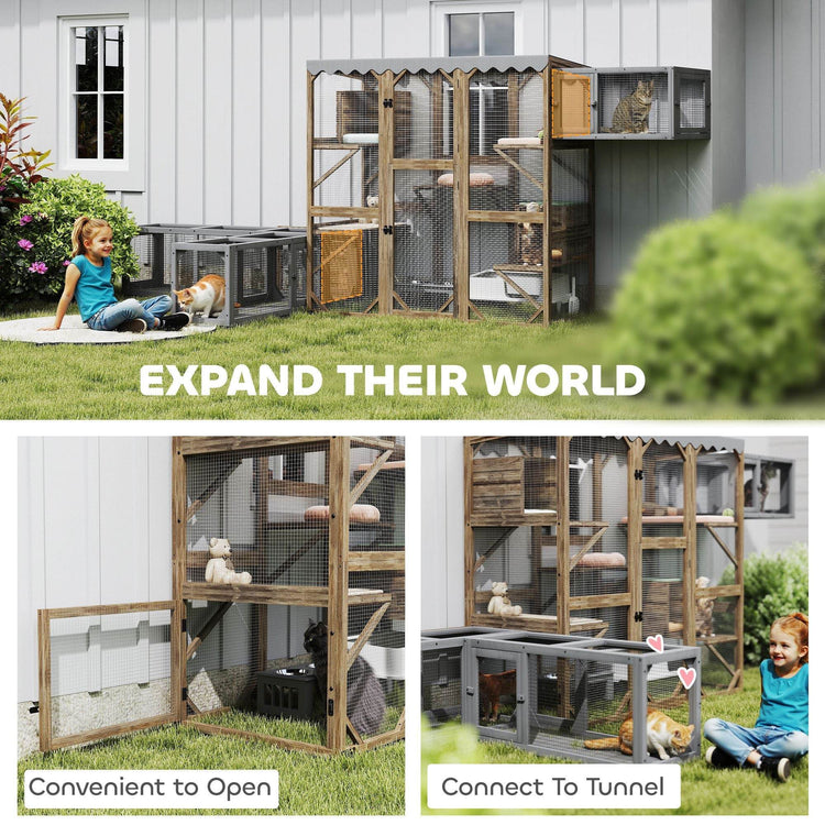 Large Outdoor Cat Enclosure with Window Access - 5-Level Catio with Waterproof Roof & Multiple Resting Houses for 2-3 Cats - The Max & Rex Collection