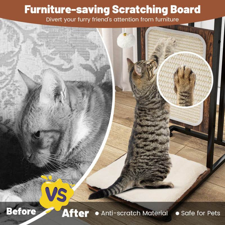 Modern C-Shaped Cat Side Table with Scratching Board - The Max & Rex Collection