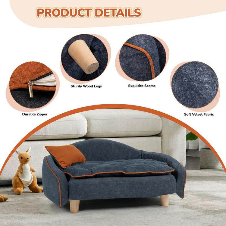 Premium Elevated Dog Couch with Support Bolster - Removable Mat & Orthopedic Foam | Modern Pet Sofa for Small-Medium Dogs & Cats - The Max & Rex Collection