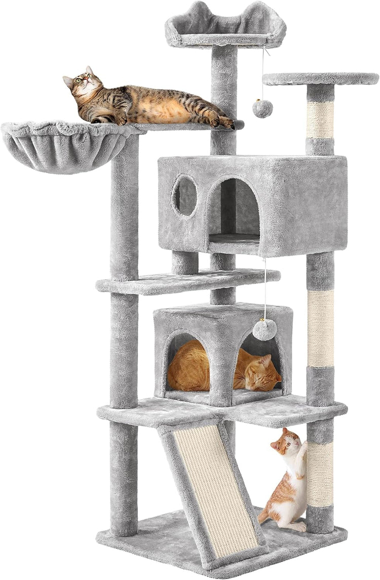 Topeakmart 57 Inches Multi-Level Cat Tree Cat Condo with Scratching Posts Kittens Activity Tower Pet Play House Furniture