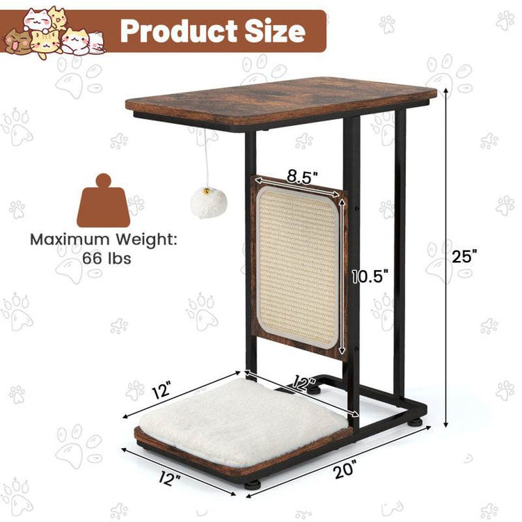 Modern C-Shaped Cat Side Table with Scratching Board - The Max & Rex Collection