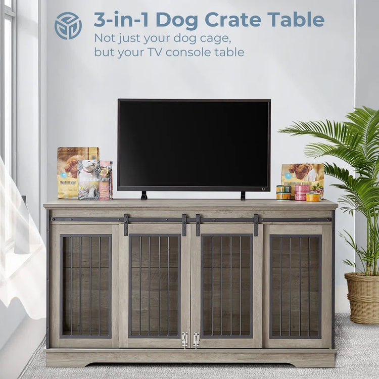 Furniture Style Pet Crate with 2 Sliding Doors