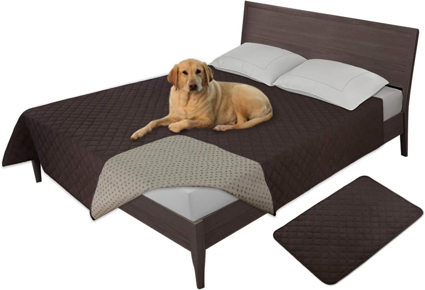 Easy-Going 100% Waterproof Dog Bed Cover Washable Couch Cover Non-Slip Sofa Cover Leakproof Blanket Furniture Protector Cover Reusable Incontinence Bed Underpads for Pets Kids Dog Cat(68X82 In,Gray)
