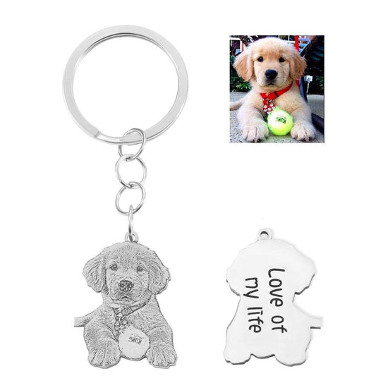 Custom Pet Photo Keychain - Engraved Sterling Silver with Personalized Message - The Max & Rex Collection