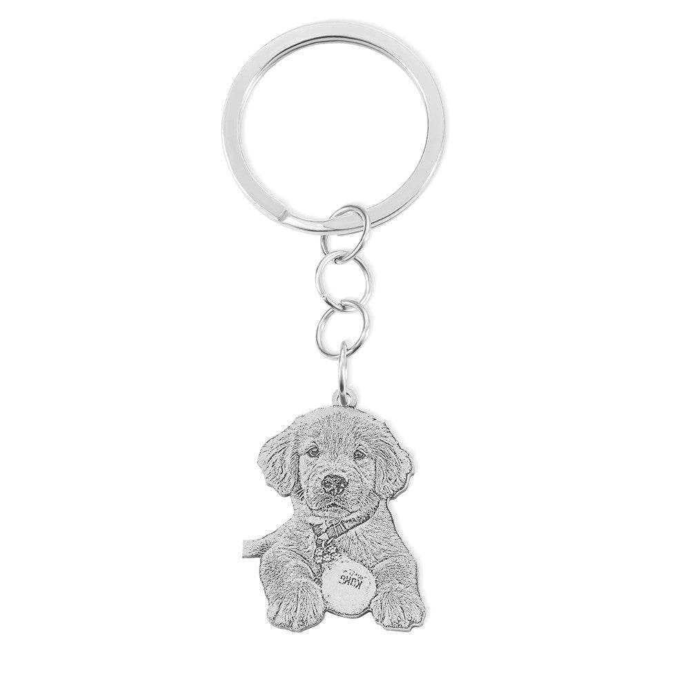 Custom Pet Photo Keychain - Engraved Sterling Silver with Personalized Message - The Max & Rex Collection